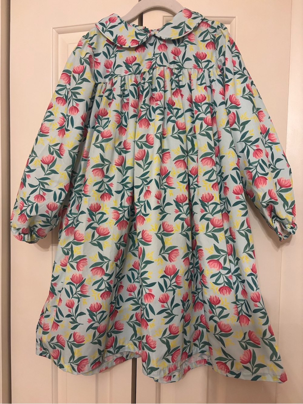 Cecil and Lou Girls Floral Long-Sleeve Dress in Light Blue with Pink Tulips